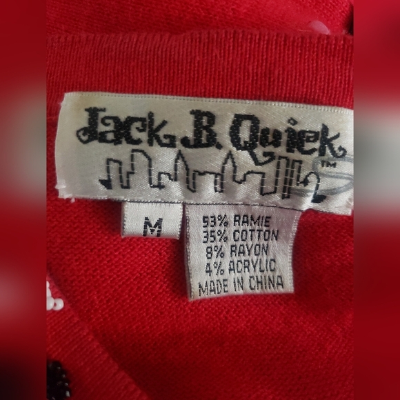 Y2K Holiday Red Vintage Dancing Cow Quirky Whimsical Knit Beaded Sequin Cardigan - Picture 3 of 8